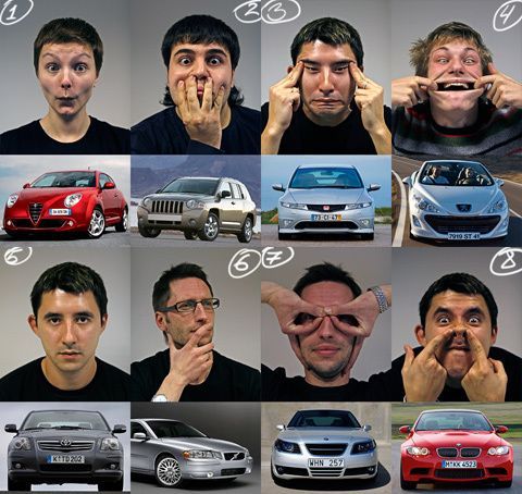 caras de coches Imitando frontales de coches con la cara