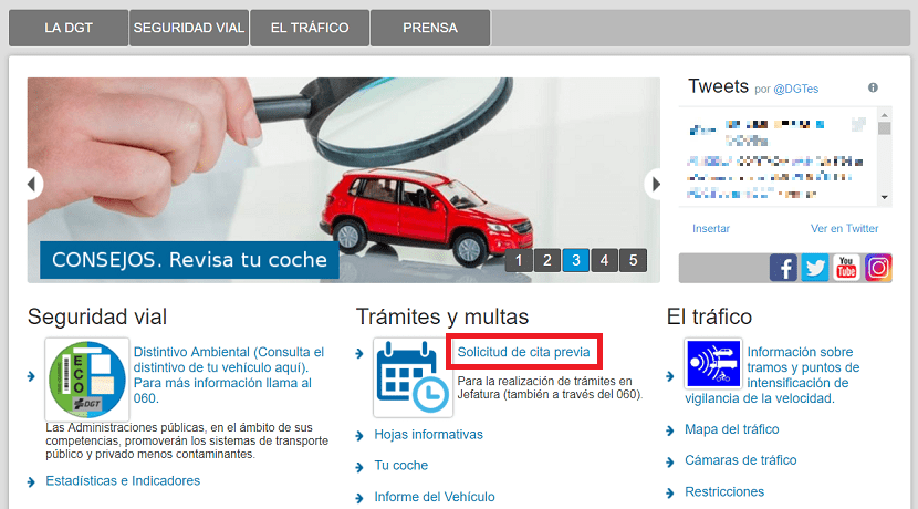 Localización del enlace de cita previa