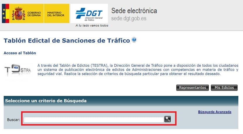 tablón donde consultar las multas de tráfico por matrícula en el tablón