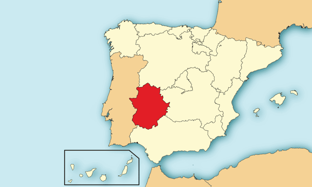 Localización de Extremadura en España - factoría de baterías