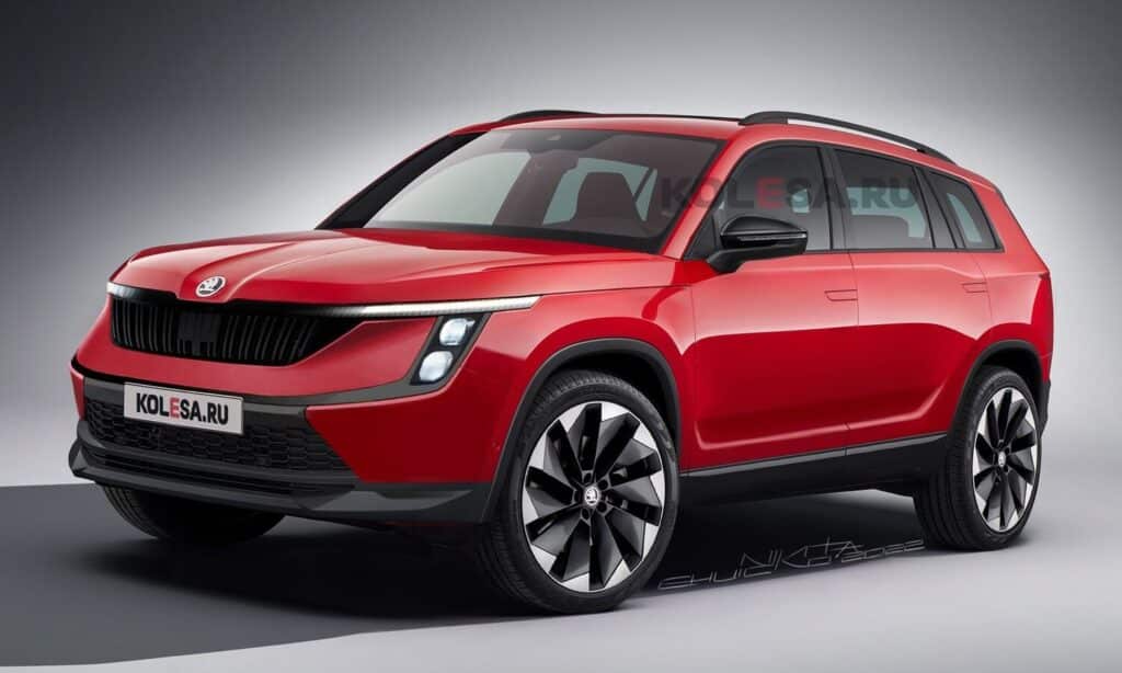 New Skoda Kodia front-side render by Kolesa