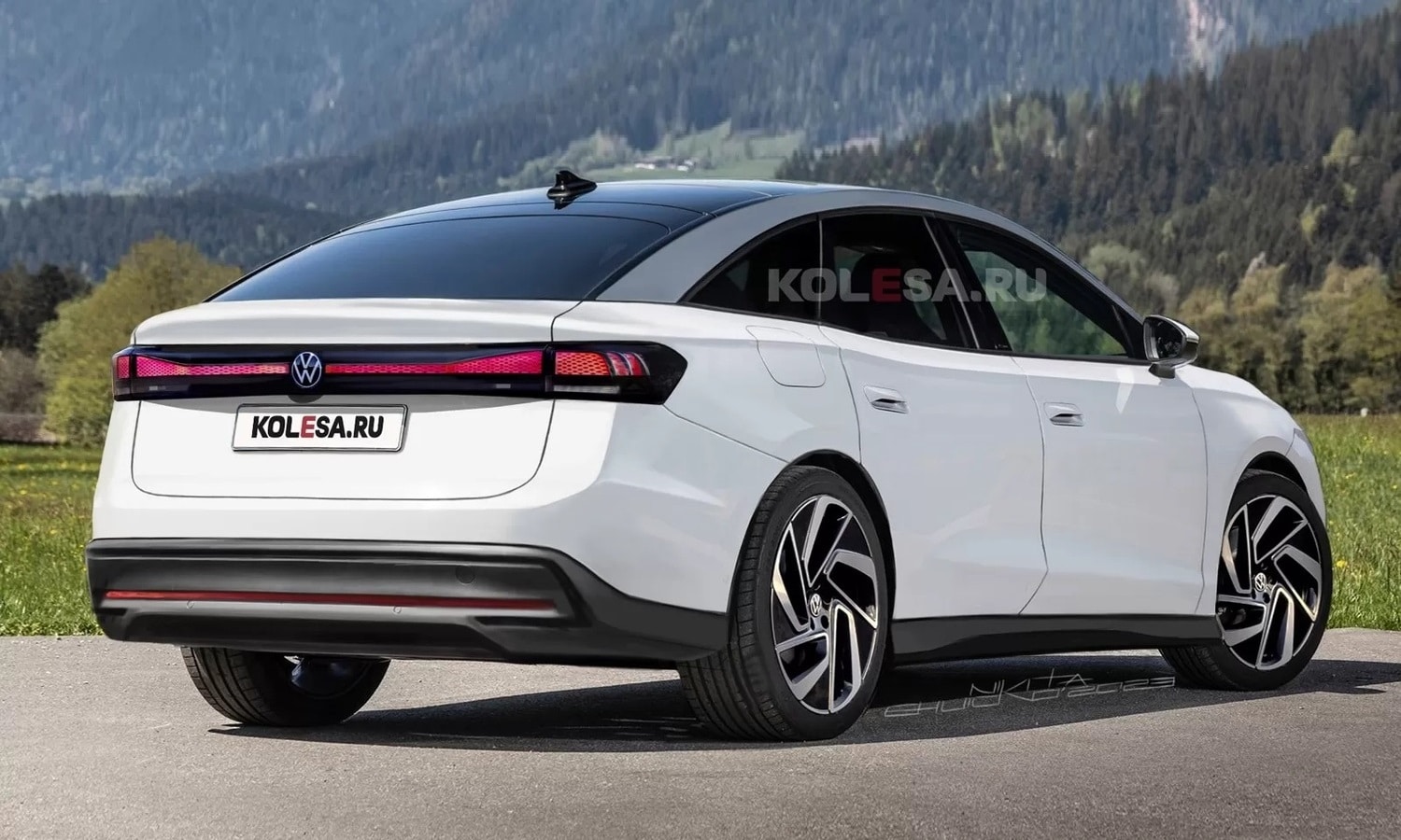 Volkswagen ID.7 rear-side render by Kolesa