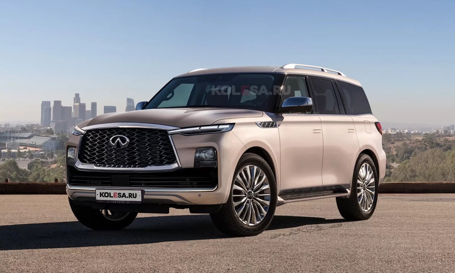 Infiniti QX80 front-side render by Kolesa