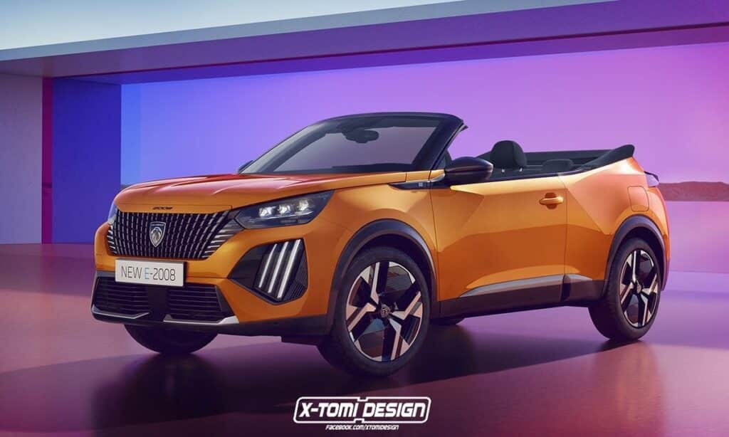 Peugeot e-2008 GT Cabrio front-side render by X-Tomi Design