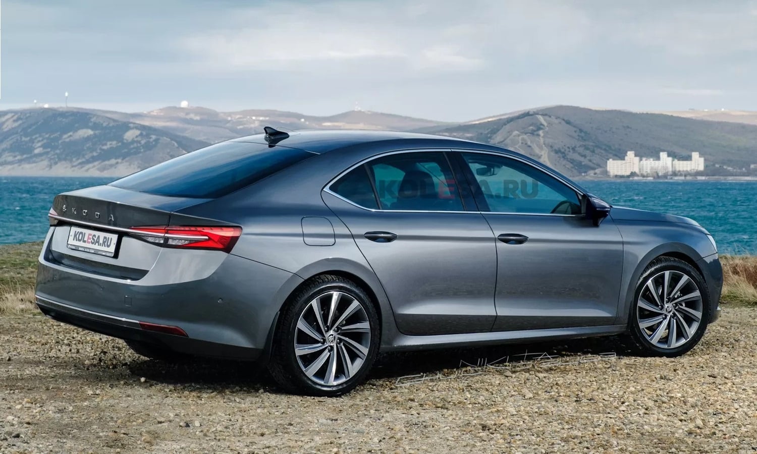 Skoda Superb rear-side render by Kolesa