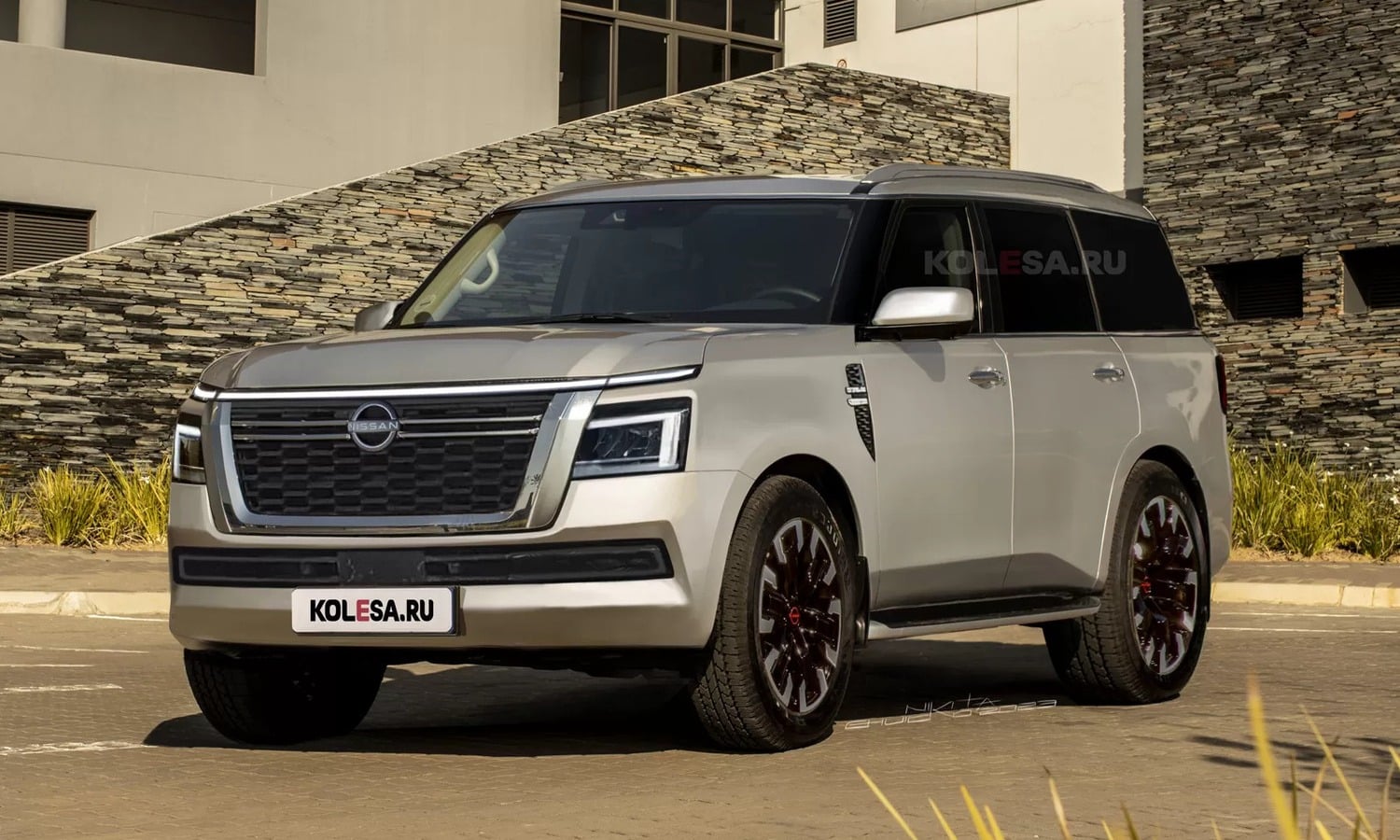 Nissan Patrol front-side render by Kolesa - Nissan Armada front-side render by Kolesa