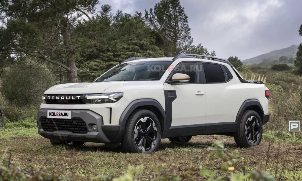 Renault Duster Oroch front-side render by Kolesa