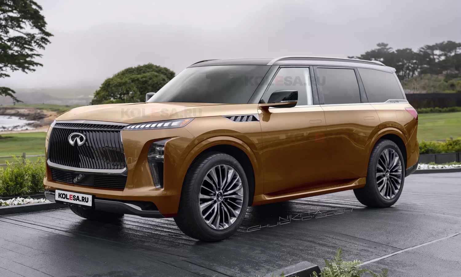 Infiniti QX80 front-side render by Kolesa