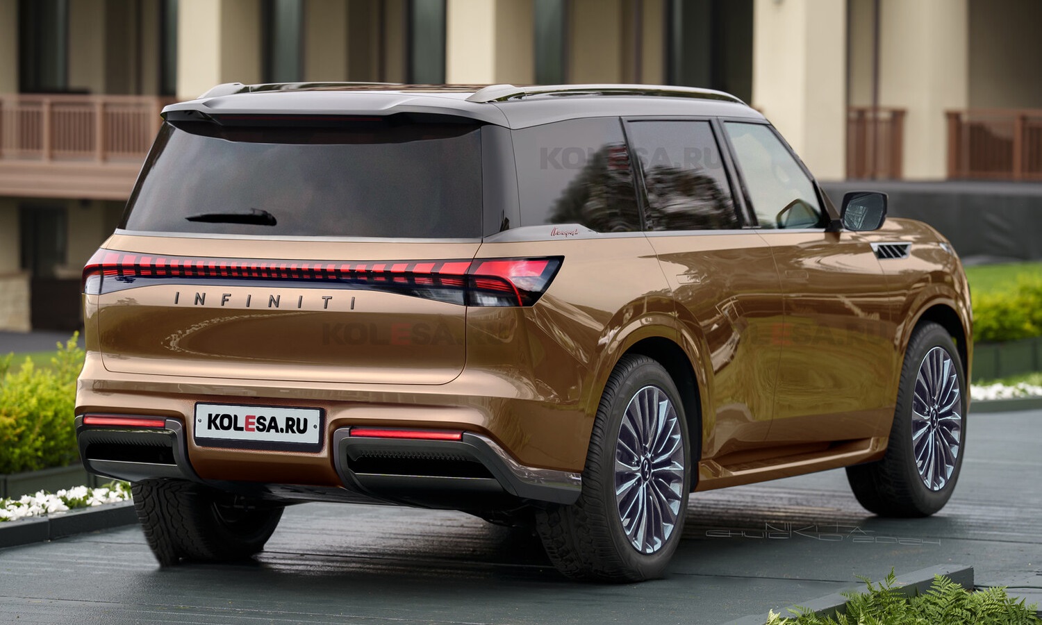 Infiniti QX80 rear-side render by Kolesa