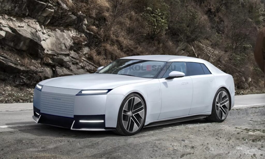 Jaguar GT Electric front-side render by Kolesa