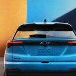 Rear view of the Bolt EV LT in Marina Blue