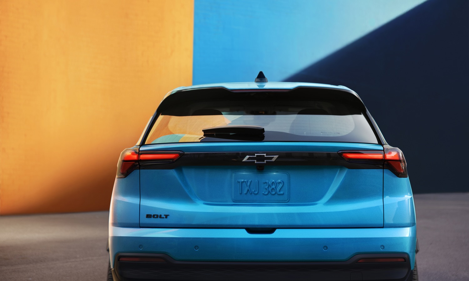 Rear view of the Bolt EV LT in Marina Blue