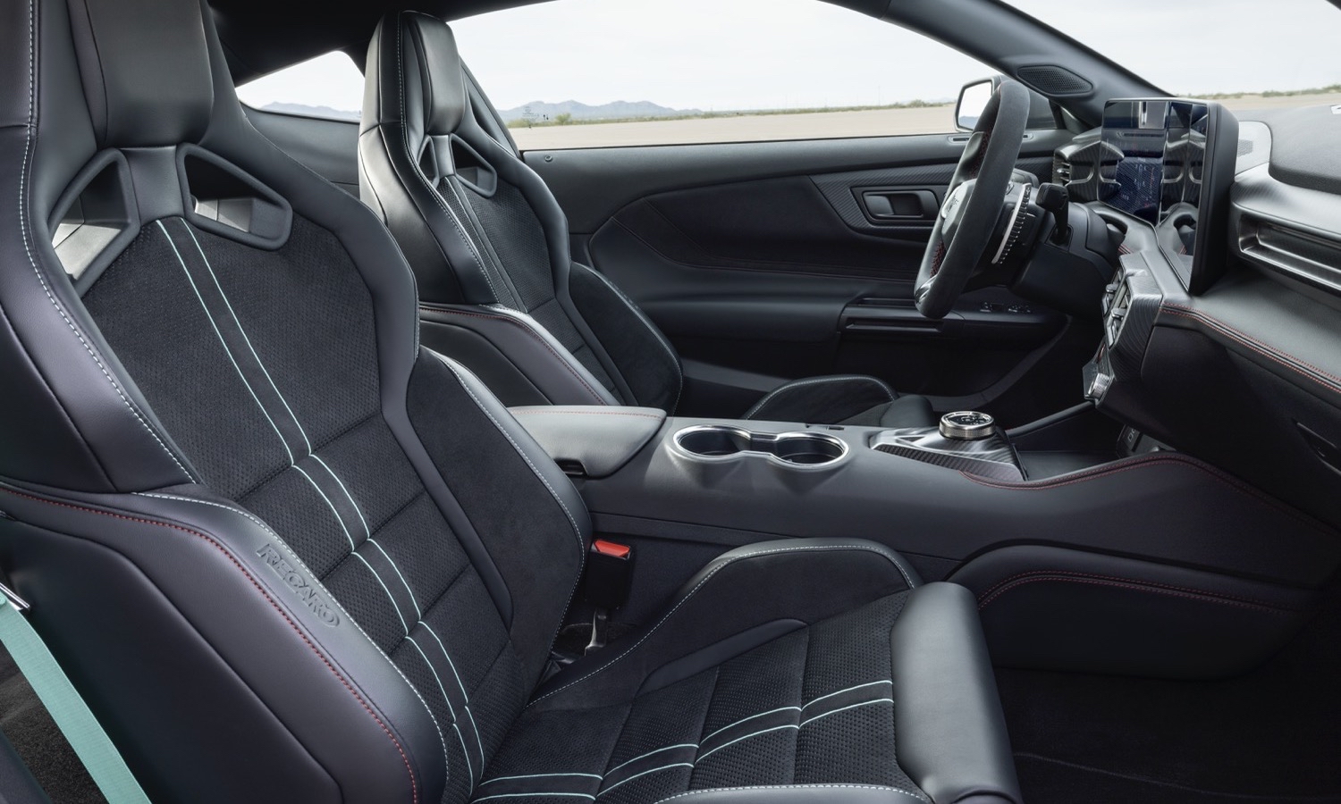 By working with the GTD team, we were able to adopt Brembo carbon-ceramic brakes and Michelin Pilot Sport Cup2 R tires for the Mustang Dark Horse SC Track Pack. Prototype vehicle shown. Actual production vehicle may vary. Available summer 2026.