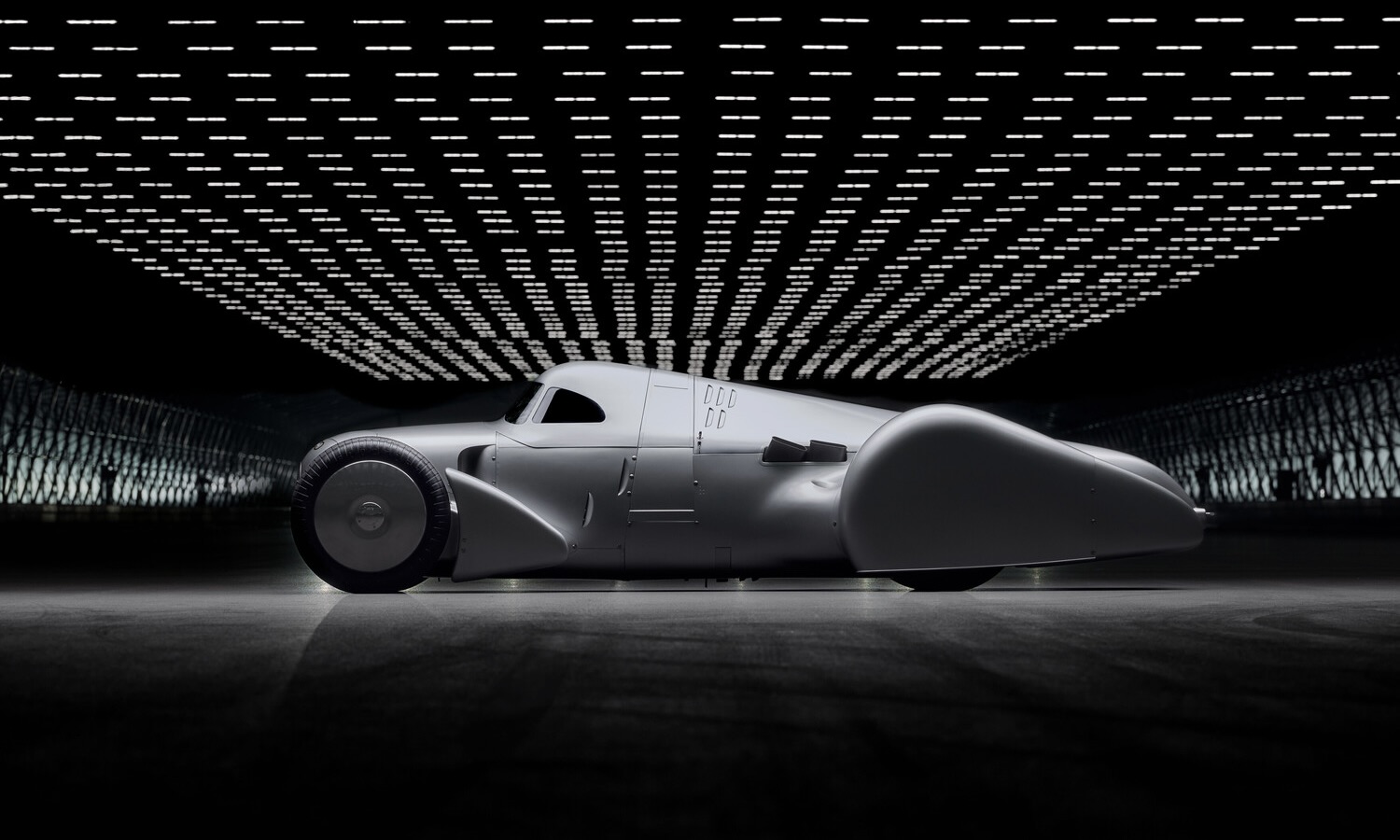 Audi recreated the Auto Union Lucca. After just over three years of construction, the record-breaking car was completed in early 2026. Studio shot. Side view.