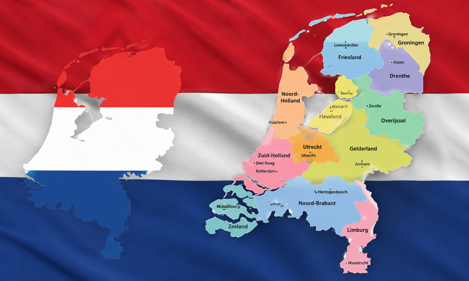 Mapa y bandera de Países Bajoz